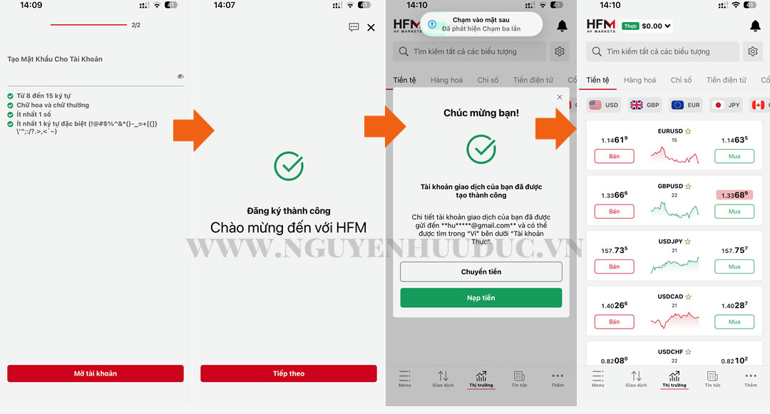 Hoàn tất đăng ký tài khoản HFM trên điện thoại