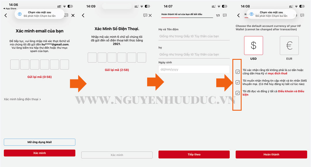 Nhập thông tin và thực hiện yêu cầu xác nhận