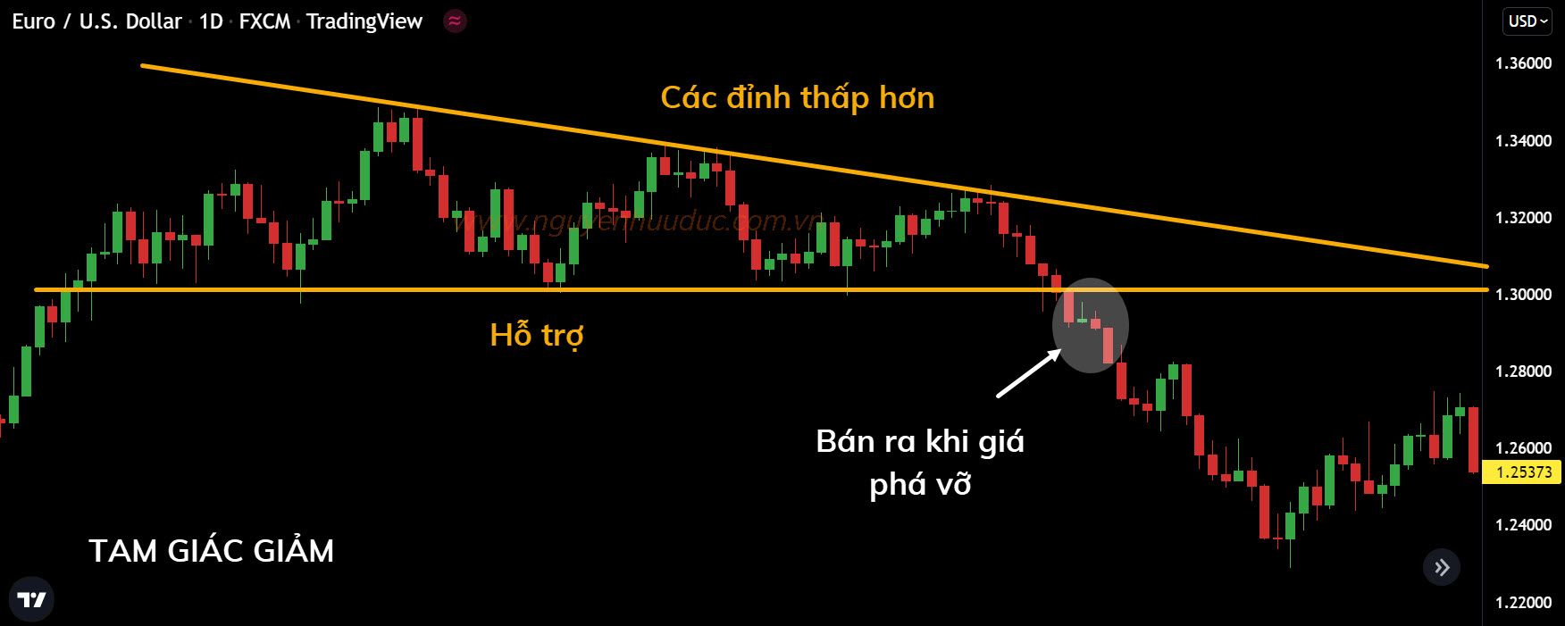 Tín hiệu bán ra khi giá phá vỡ hỗ trợ