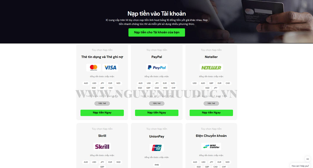Cổng nạp rút tiền sàn ICMarkets