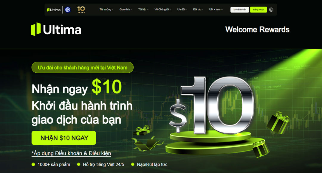 Chương trình thưởng $10 Welcome Rewards sàn Ultima