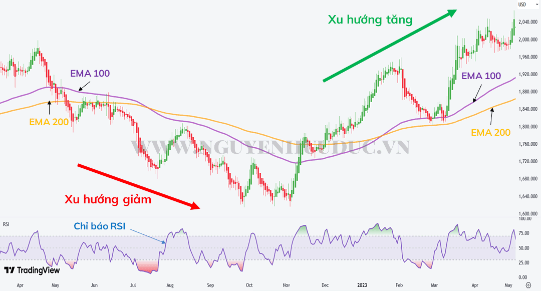 Heiken Ashi kết hợp EMA 100-200 và RSI