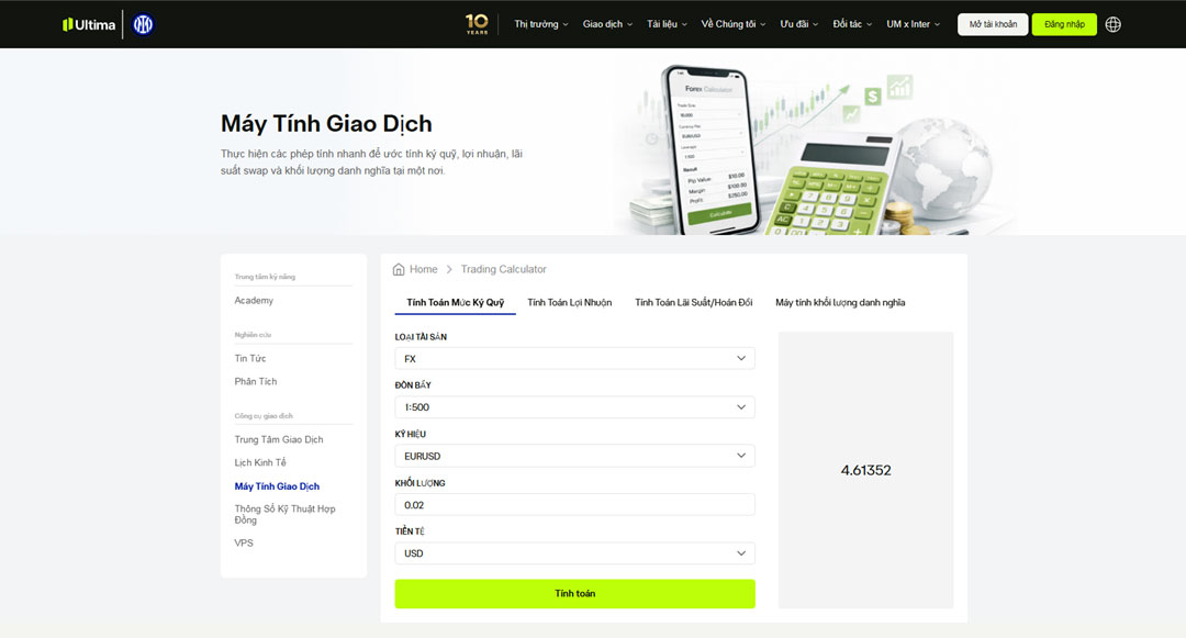 Công Cụ Trading Calculator Ultima Markets