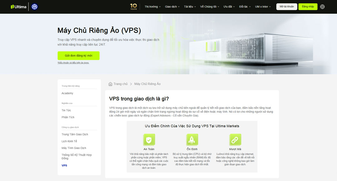 Máy chủ riêng ảo VPS Ultima Markets 